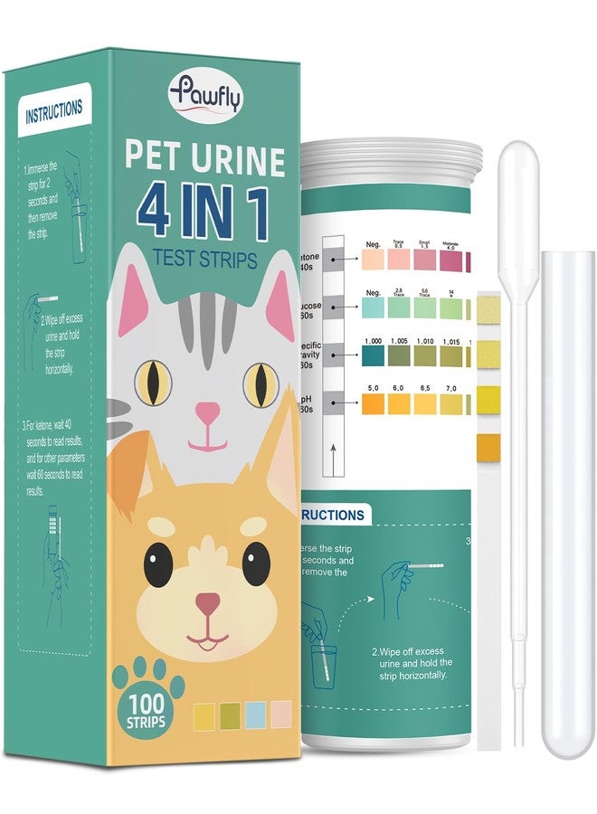 Pawfly Urine Test Strips, 100 Strips, Pet Urine Testing Strips for Ketone, Glucose, Specific Gravity & pH, Urinalysis Test Strips for Vets - Image 1